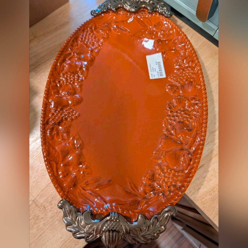 Large Elegant Ceramic Rust Color Platter Serveware Tray